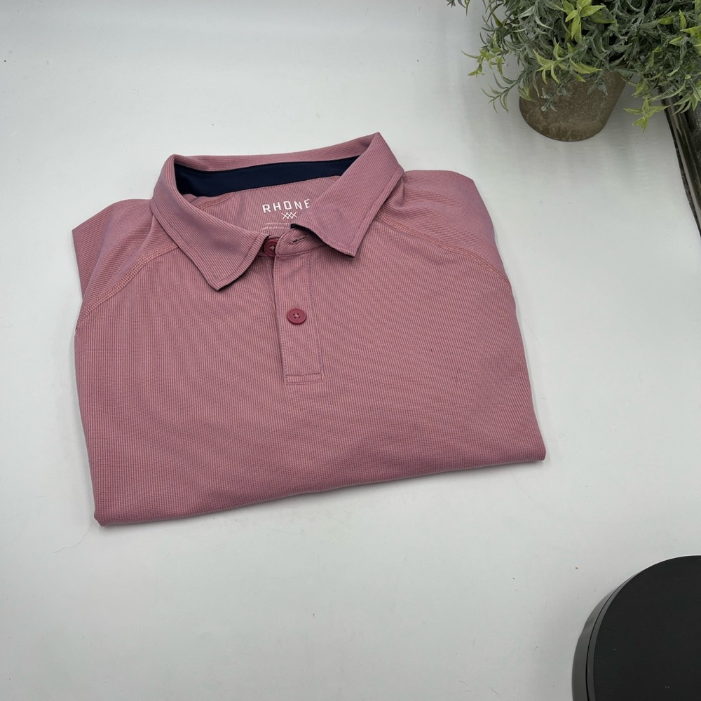 Rhone Mens Delta Pique Short Sleeve Polo Shirt Color Razzy/Misty Rose Sz Med - Picture 3 of 16